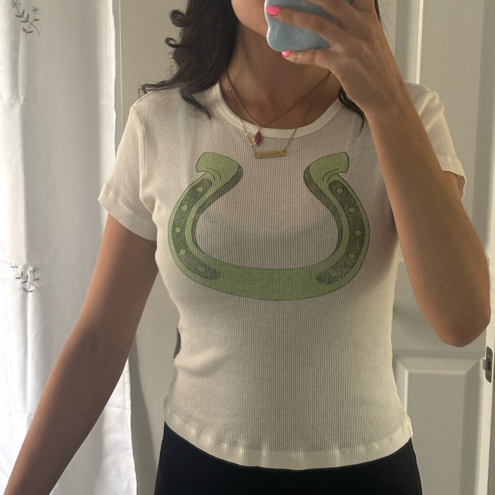 The Laundry Room White Tee with Green Horseshoe
